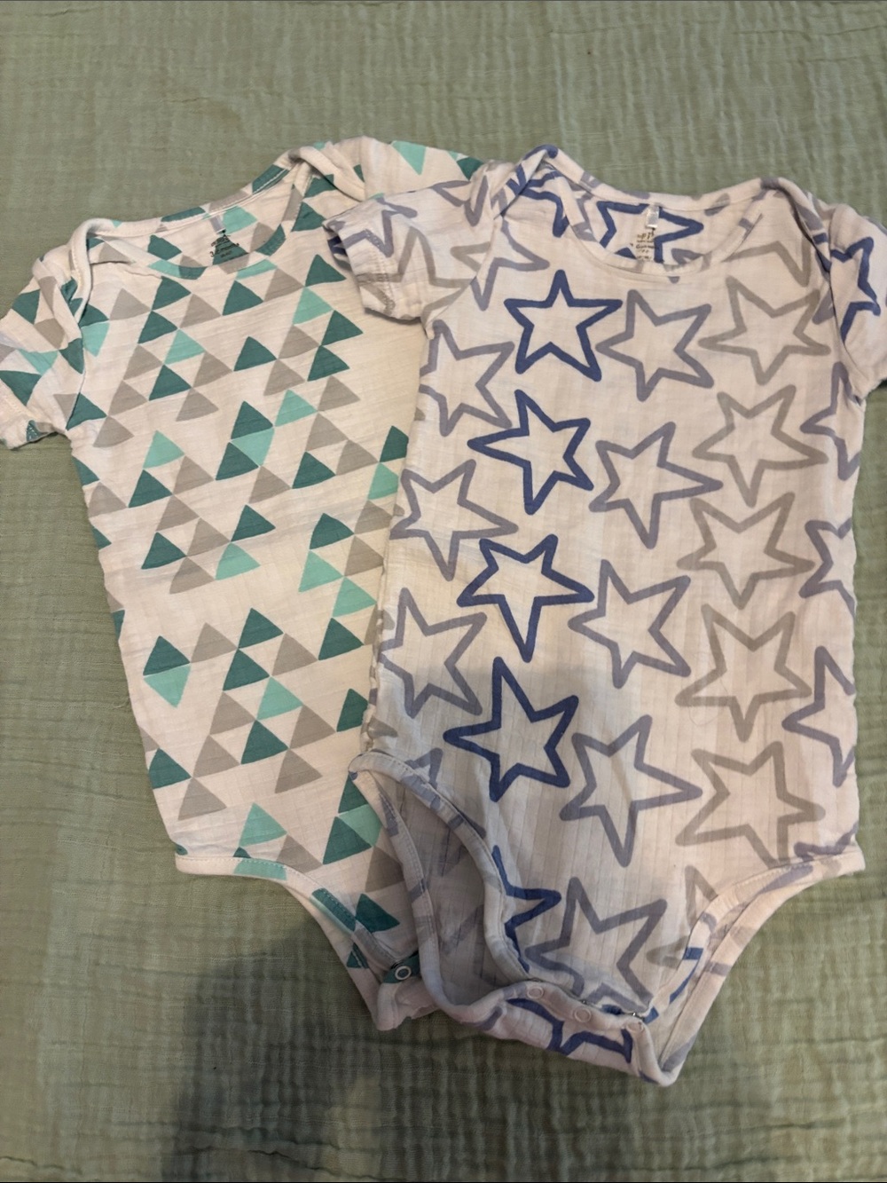 aden + anais Baby Onesies with Teal Triangles & Blue Stars